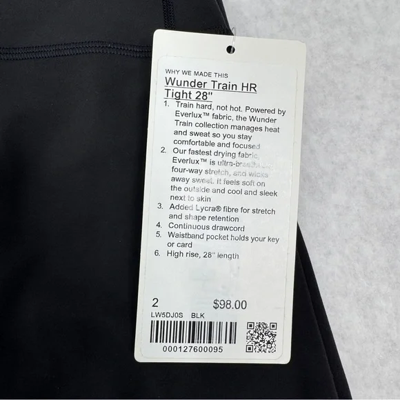LULULEMON Wunder Train High-Rise Tight 28" - Black - W5DJOS - Sz 2 - Picture 8 of 9